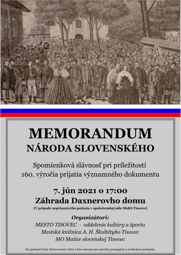 NOV - - - Memorandum nroda slovenskho Tisovec 2021 - 160. vroia prijatia