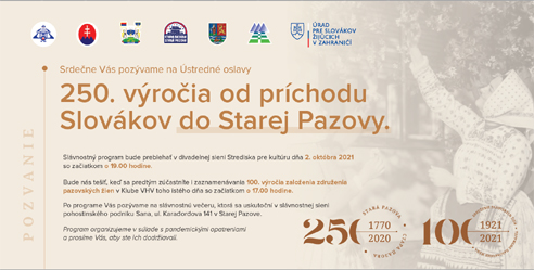 NOV - - - stredn oslavy 250. vroia od prchodu Slovkov do Starej Pazove 2021