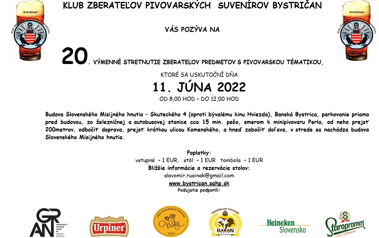 20. vmenn stretnutie zberateov predmetov s pivovarnckou tmatikou 2022 Bansk Bystrica
