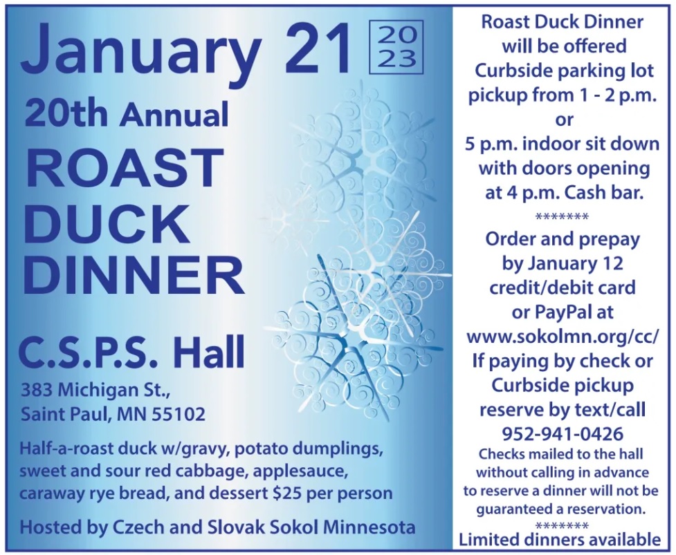 20th Annual Roast Duck Dinner / 20. ronk veere s peenou kakou 2023 Minnesota