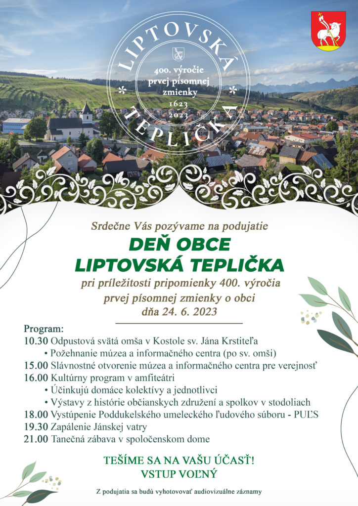 De obce 2023 Liptovsk Teplika - Pripomienka 400. vroia prvej psomnej zmienky o obci