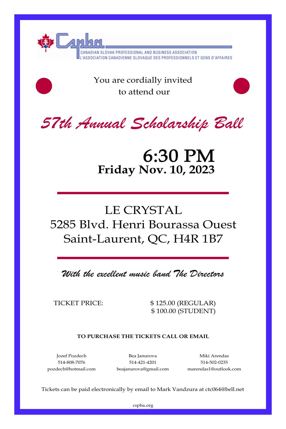 57th Annual Scholarship Ball / 57. ronk tipendijnho plesu 2023 Montreal