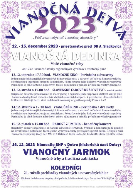 Vianon Detva 2023 - Vianon dedinka - Mal vianon trhy - Kolednci - Tradin detvianska zabjaka