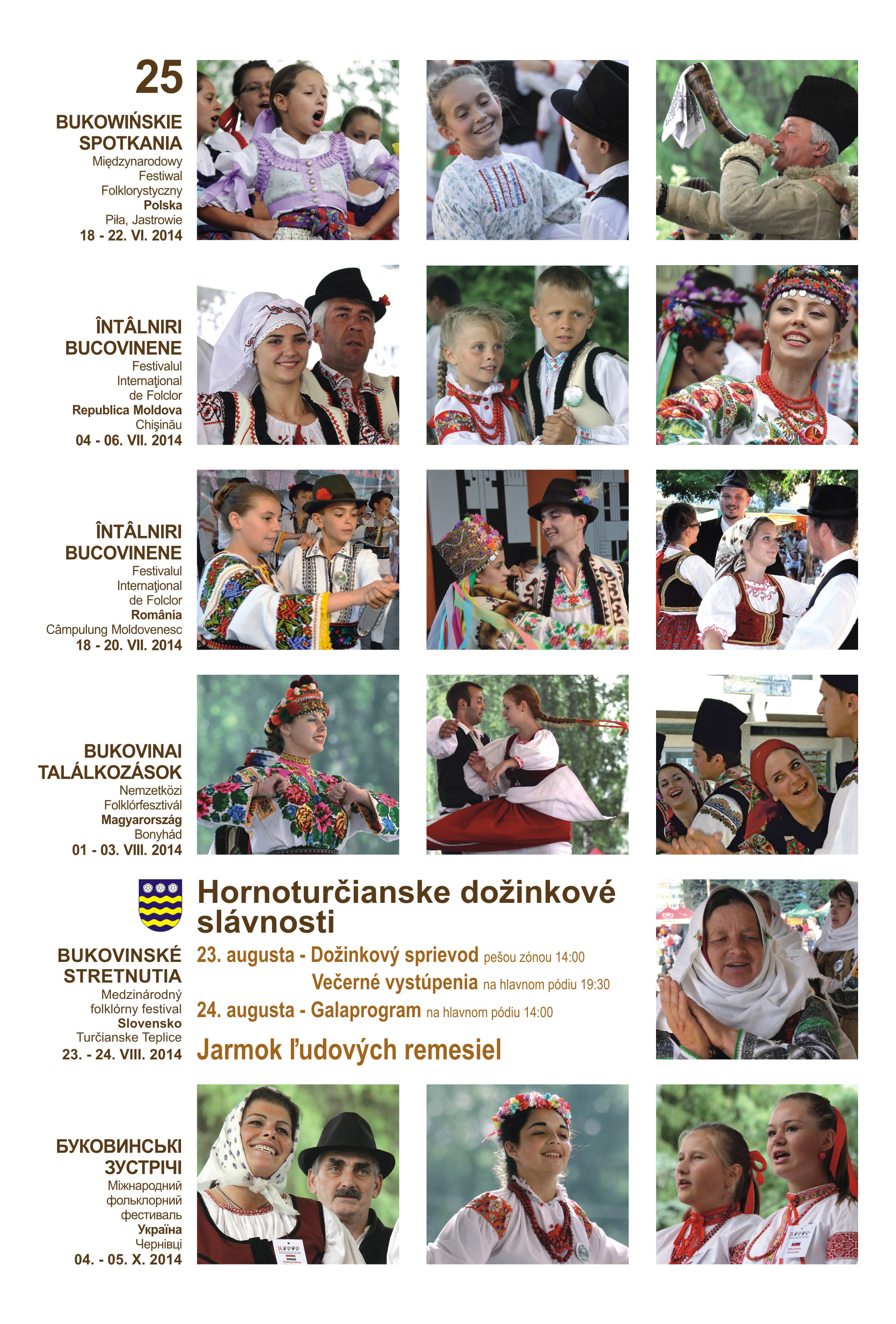 Hornoturianske doinkov slvnosti a 25. ronk medzinrodnho folklrneho festivalu Bukovinsk stretnutia Turianske Teplice 2014