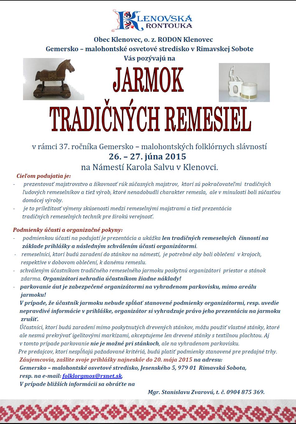 Jarmok tradinch remesiel Klenovec 2015