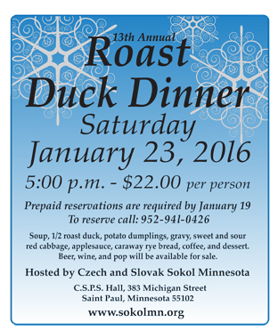 13th Annual roast duck dinner 2016 Minnesota