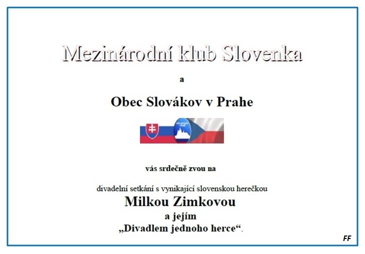 Divadlo jednho herca - Milka Zimnkov Praha 2016