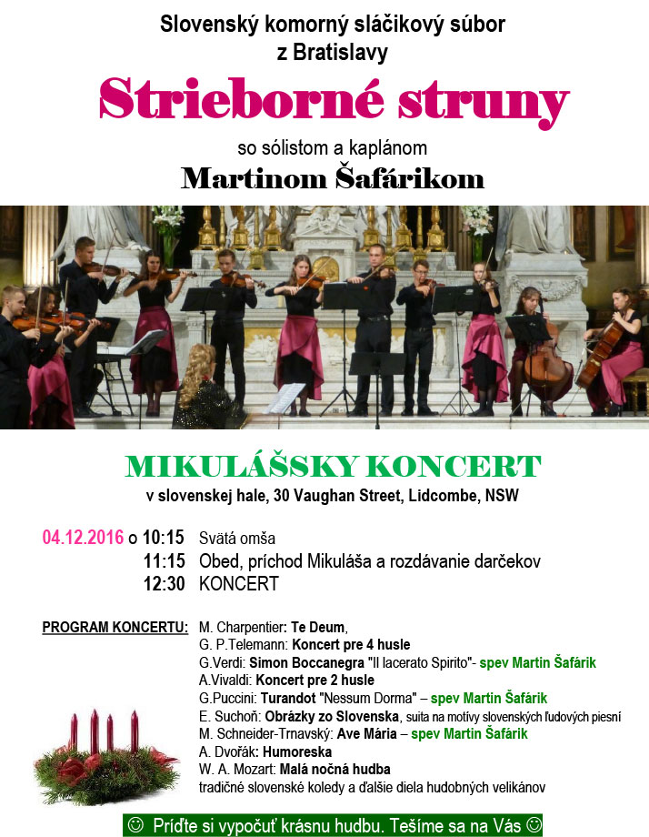 Mikulsky koncert Lidcombe 2016  - Strieborn struny z Bratislavy