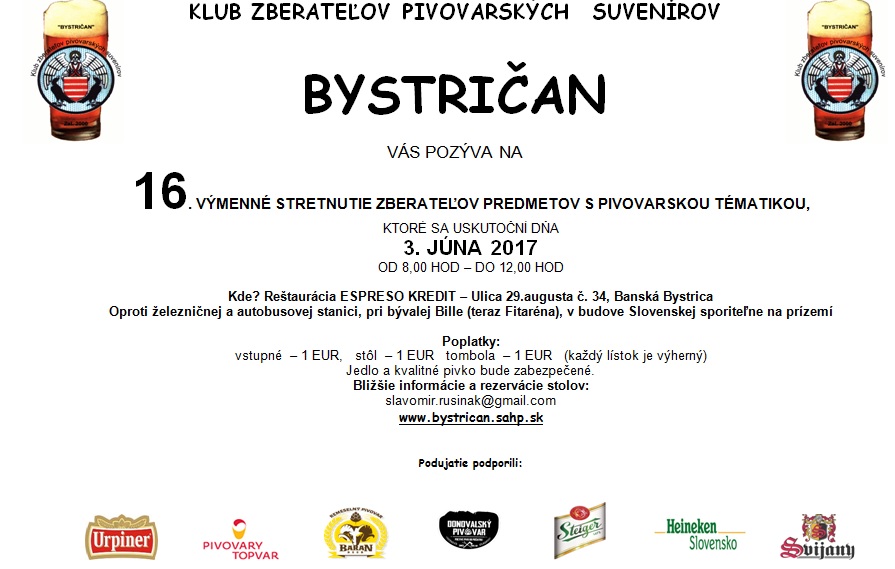 16. vmenn stretnutie zberateov predmetov s pivovarskou tmatikou 2017 Bansk Bystrica