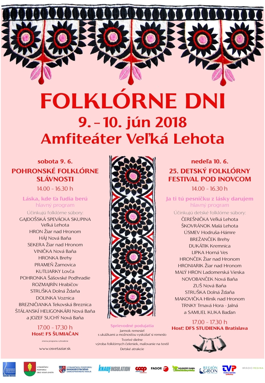 Pohronsk folklrne slvnosti a Detsk folklrny festival Pod Inovcom 2018 Vek Lehota