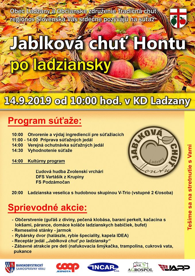 Jablková chuť Hontu po ladziansky 2019 Ladzany - súťaž v pečení a varení jedál, kde jedna z ingrediencií musí byť jablko