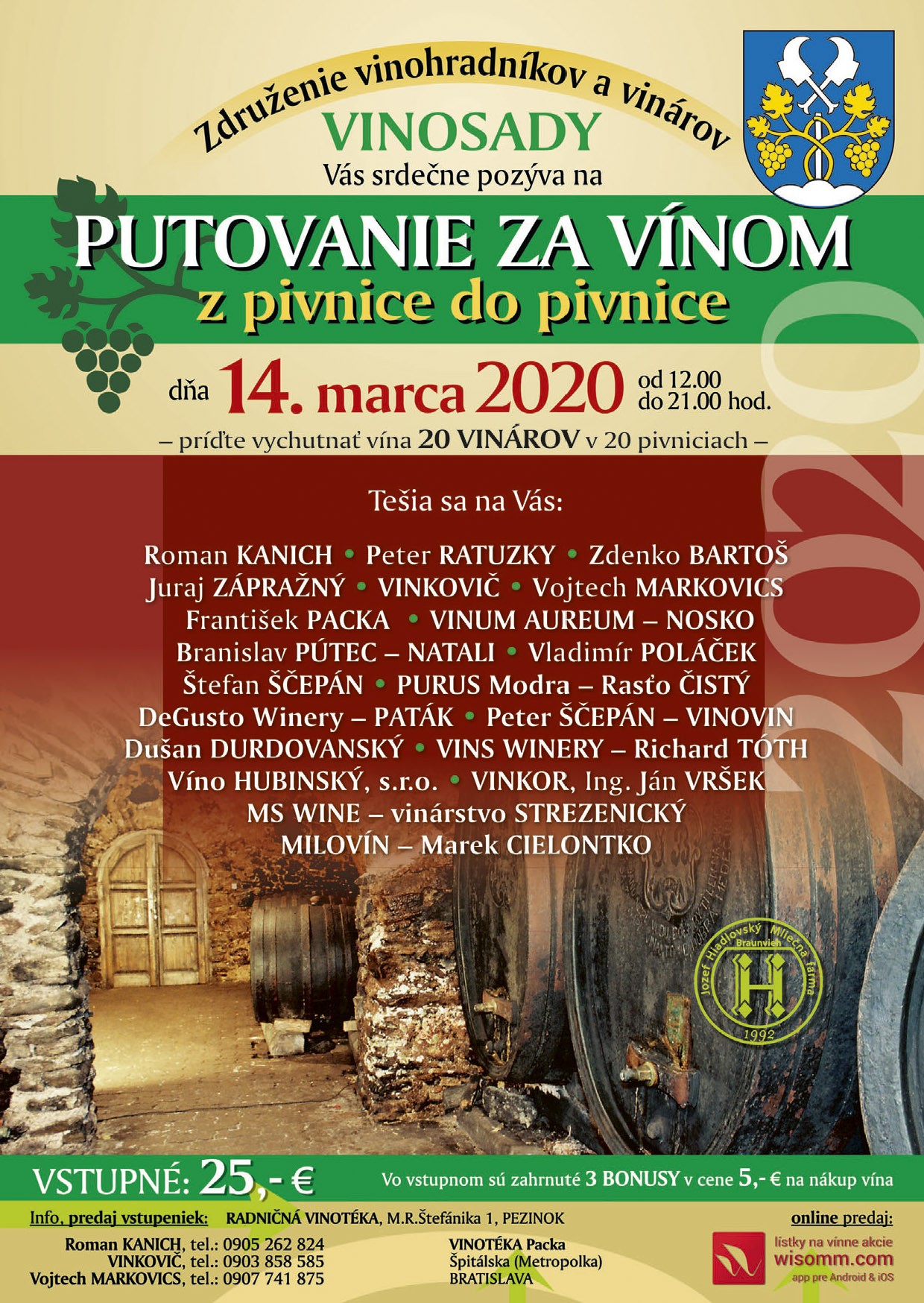 Putovanie za vínom - z pivnice do pivnice Vinosady 2020 - 12. ročník