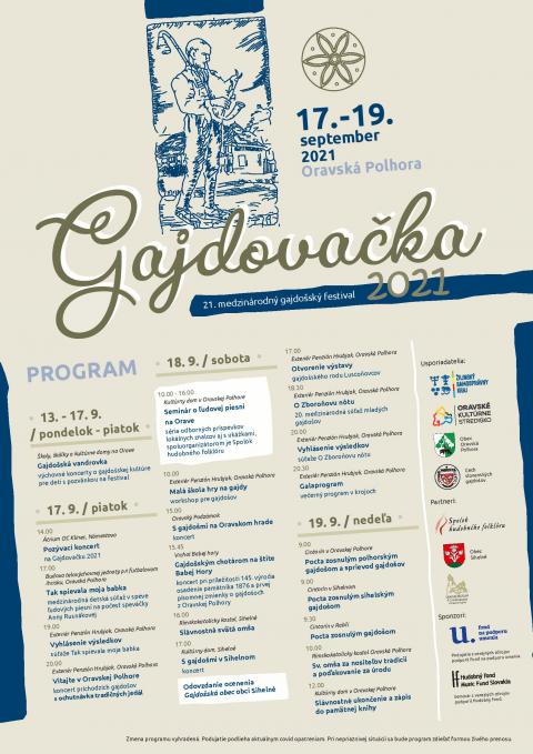 NOV - - - Gajdovaka 2021 Oravsk Polhora - 21. ronk medzinrodnho gajdoskho festivalu a 20. medzinrodn sa mladch gajdoov