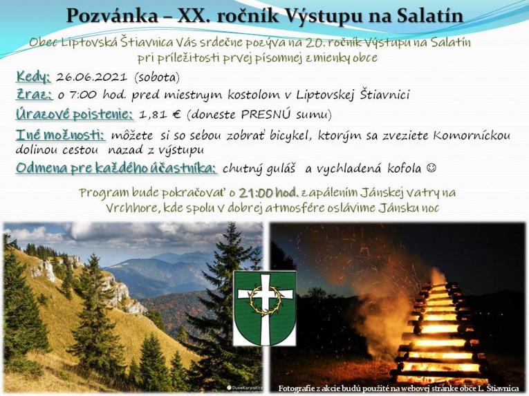 NOVÉ - - - Výstupu na Salatín 2021 Liptovská Štiavnica - XX. ročník 