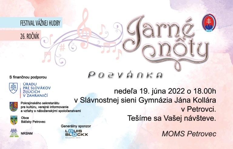Jarné nôty 2022 Petrovec - 26. festival vážnej hudby