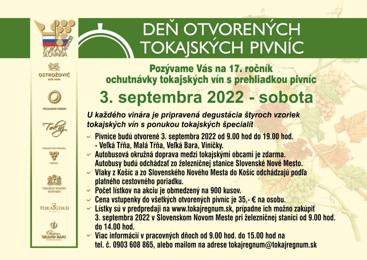 Deň otvorených tokajských pivníc 2022 - 17. ročník