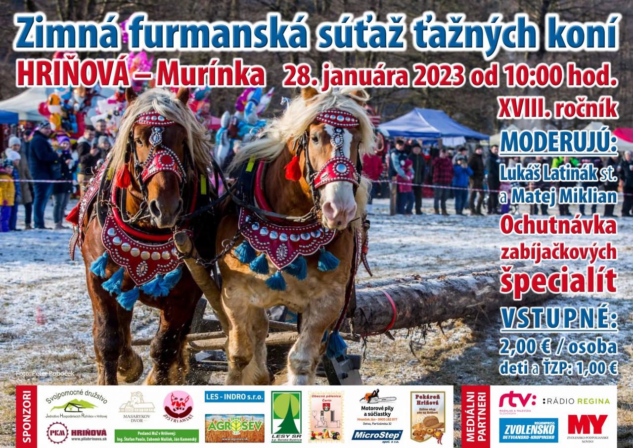 Zimná furmanská súťaž ťažných koní o Hriňovskú fujarku 2023 Hriňová - 18. ročník