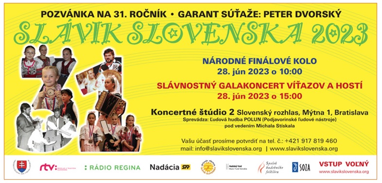 Slávik Slovenska 2023 Bratislava - 31. ročník celoštátnej speváckej súťaže detí a mládeže v interpretácii slovenskej ľudovej piesne 