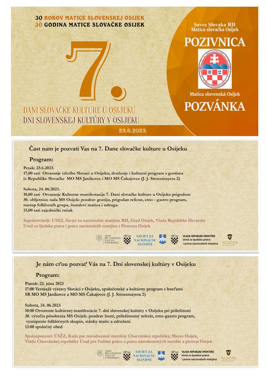 7. Dni slovenskej kultúry v Osijeku 2023 - 30. rokov Matice slovenskej Osijek