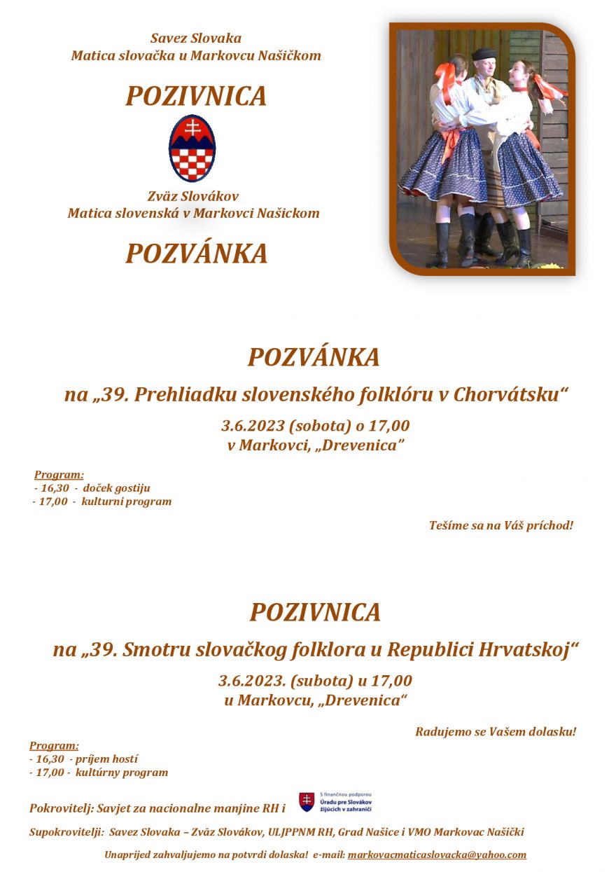 39. Prehliadka slovenskho folklru v Chorvtsku 2023