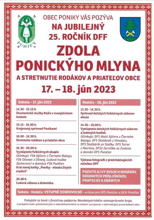 Zdola Ponickho mlyna 2023 Poniky - 25. ronk Detskho folklrneho festivalu