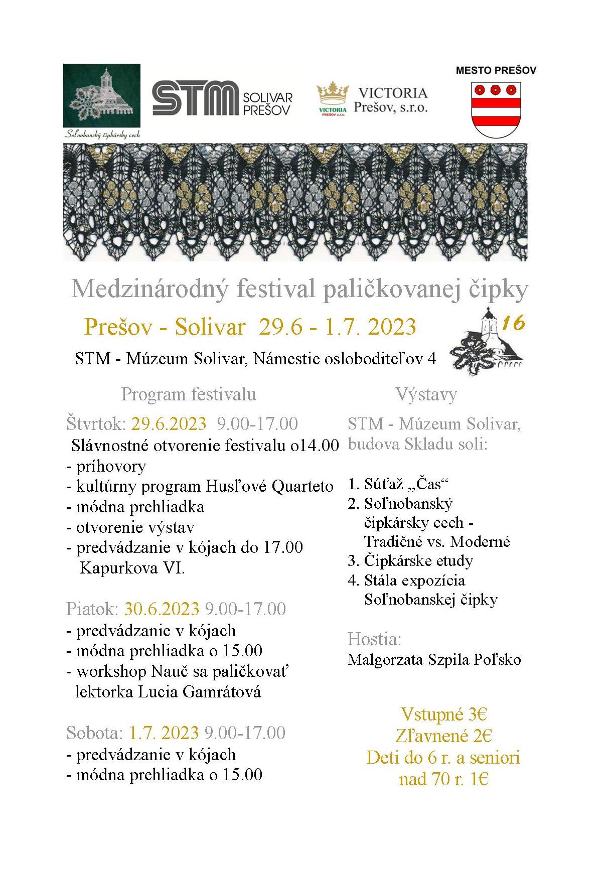 Medzinárodný festival paličkovanej čipky 2023 Prešov - Solivar 