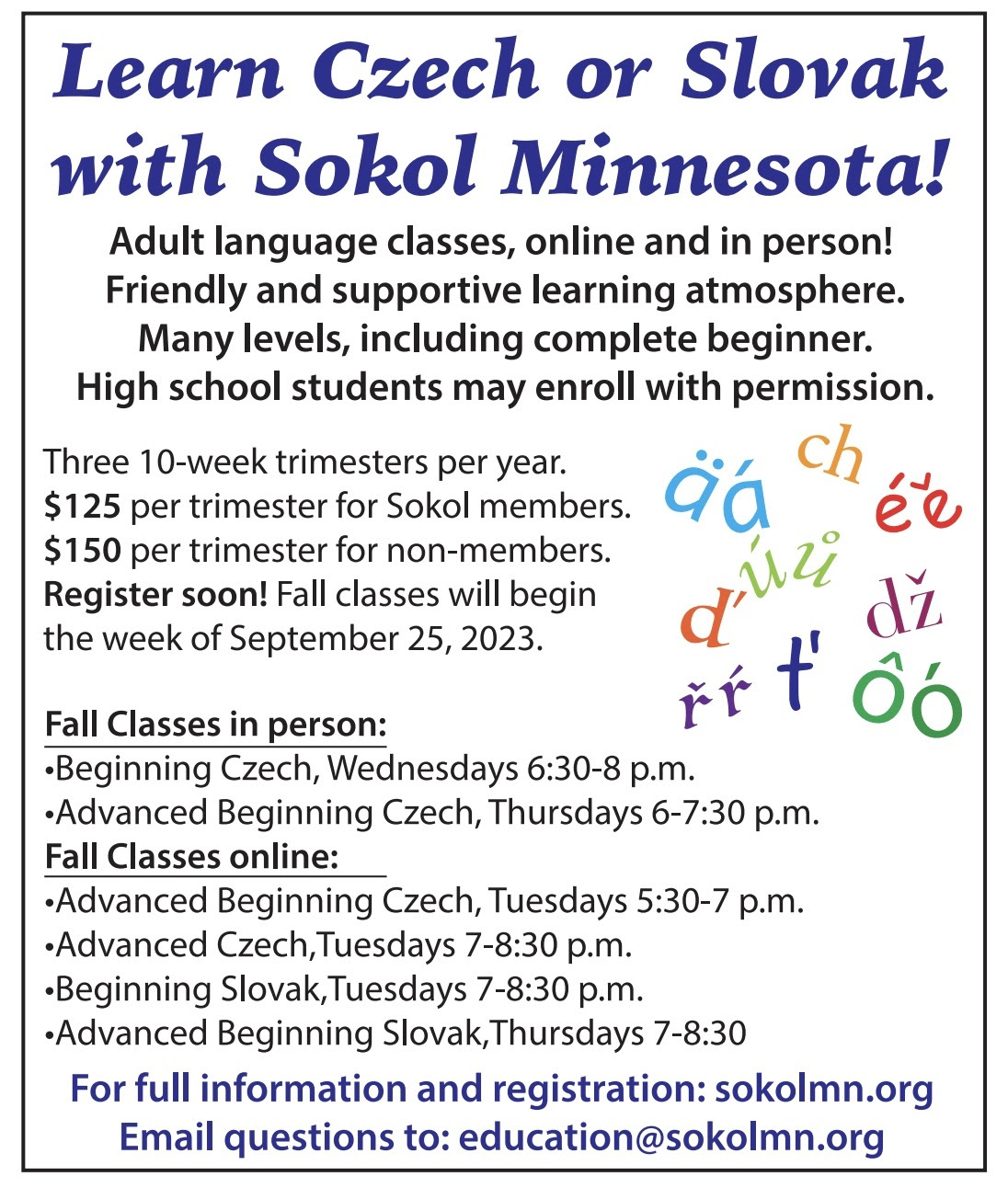 Learn Czech or Slovak with Sokol Minnesota! / Naučte sa česky alebo slovensky so Sokolom Minnesota! 2023 Saint Paul