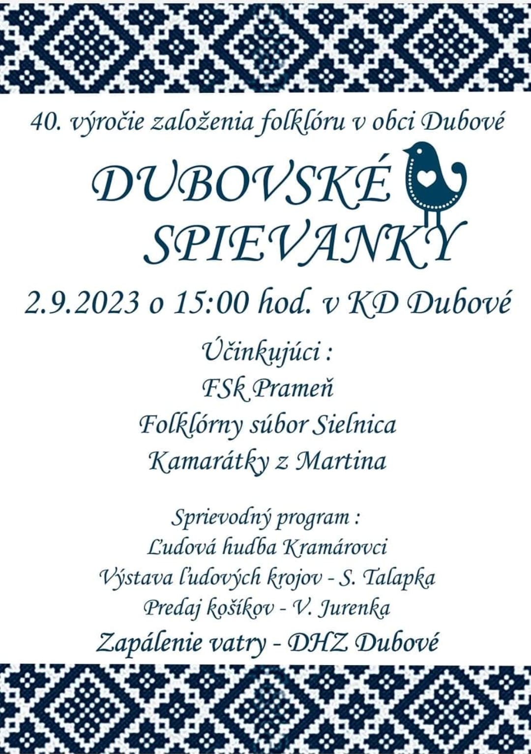 Dubovsk spievanky 2023 Dubov - 40. vroie zaloenia folklru v obci