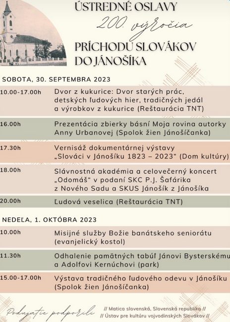 Ústredné oslavy 200. výročia príchodu Slovákov do Jánošíka 2023