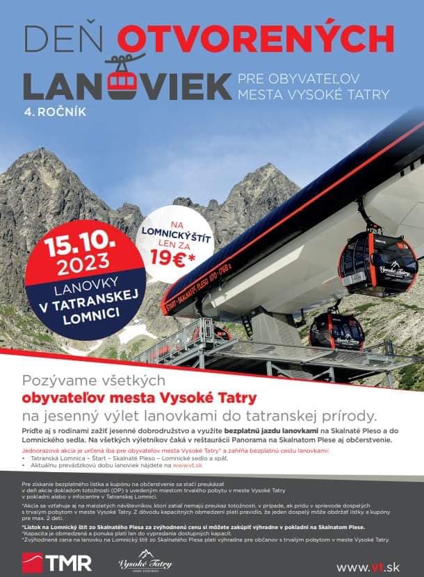 Deň otvorených lanoviek 2023 Vysoké Tatry - 4. ročník pre obyvateľov mesta Vysoké Tatry