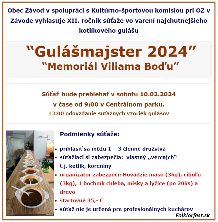Gulmajster 2024 Zvod - XII. ronk Memoril Viliama Bou, sa vo varen najchutnejieho kotlkovho gulu