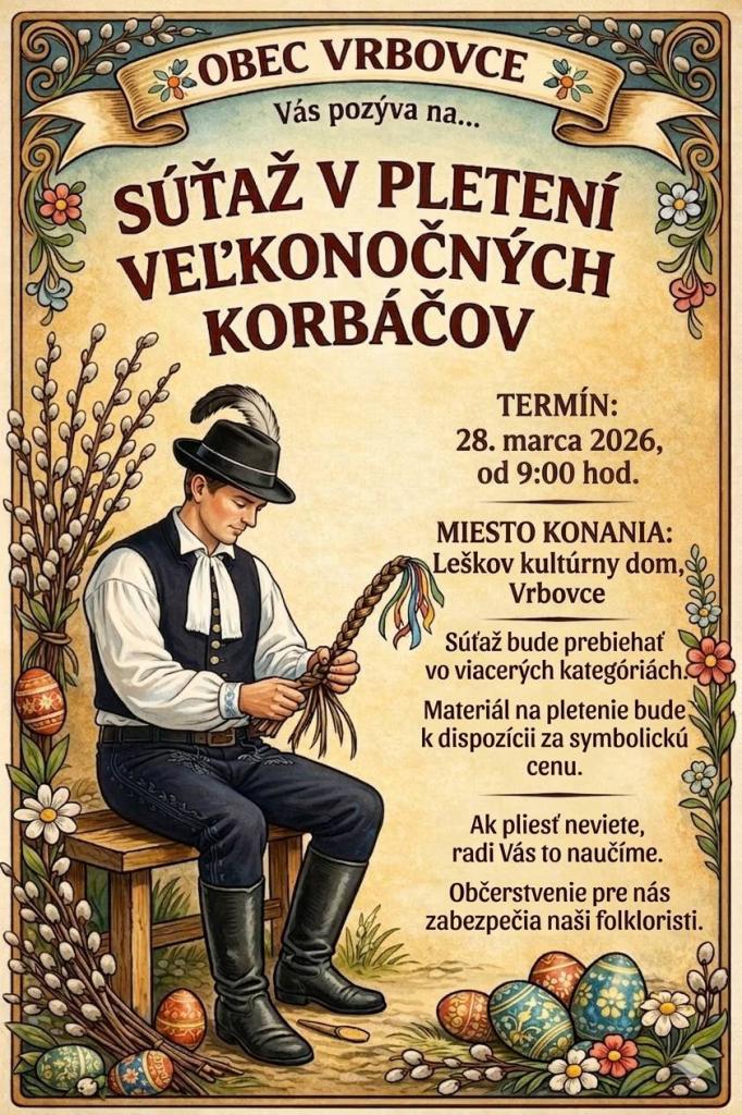 Súťaž v pletení veľkonočných korbáčov 2026 Vrbovce