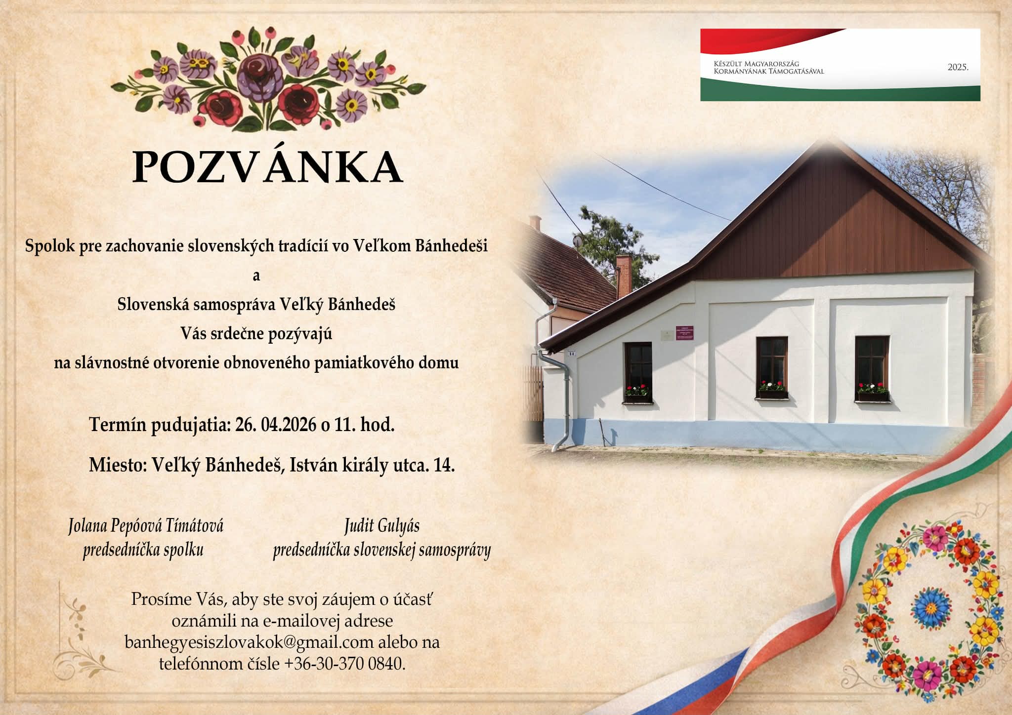 Sl�vnostn� otvorenie obnoven�ho pamiatkov�ho domu 2026 Ve�k� B�nhede�