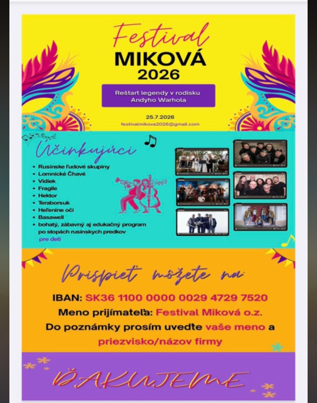 Festival Mikov� 2026 Mikov� - Re�tart v rodisku Andy Warhola