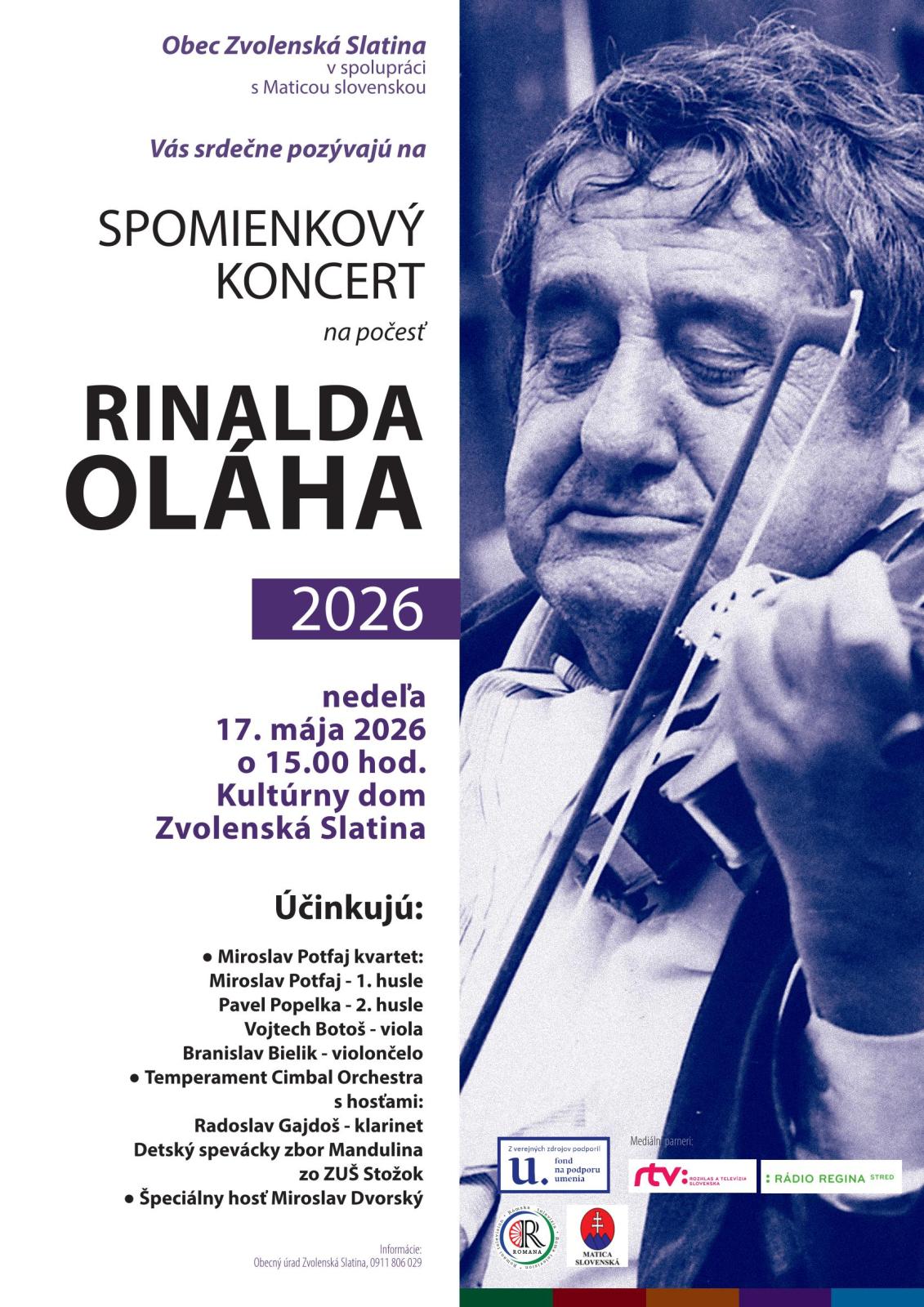 Spomienkov� koncert na po�es� Rinalda Ol�ha 2026 Zvolensk� Slatina