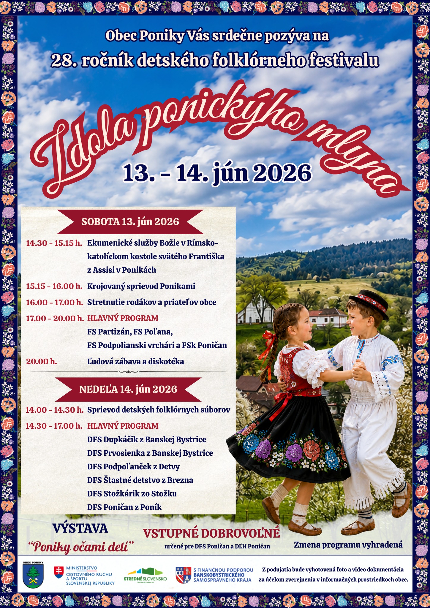 Zdola ponickýho mlyna 2026 Poniky - 28. ročník detského folklórneho festivalu