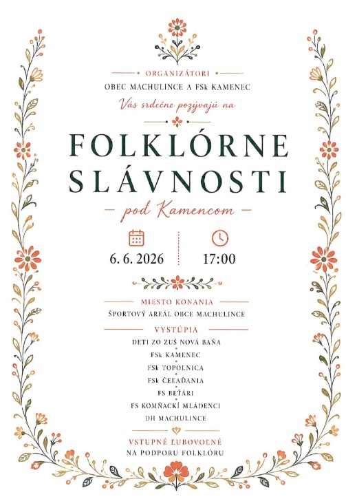 Folklórne slávnosti pod Kamencom 2026 Machulince - 14. ročník