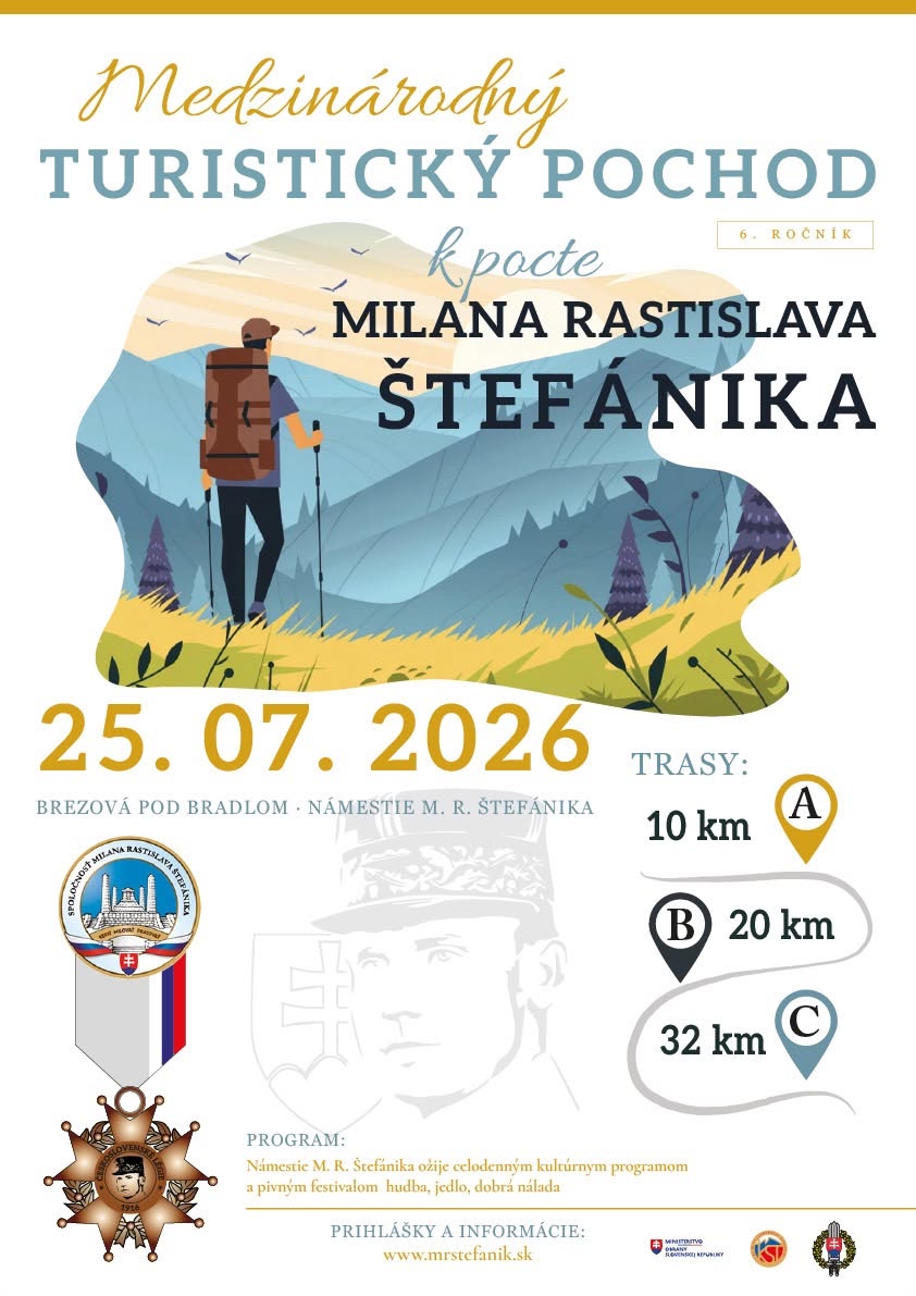 Medzinárodný turistický pochod k pocte Milana Rastislava Štefánika 2026 Brezová pod Bradlom - 6. ročník