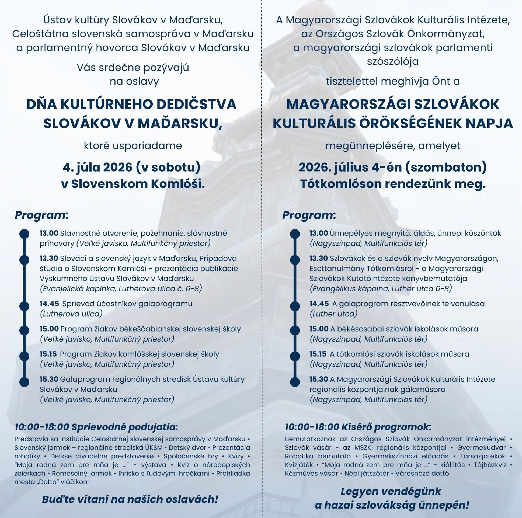 Deň kultúrneho dedičstva Slovákov v Maďarsku 2026 Slovenský Komlóš