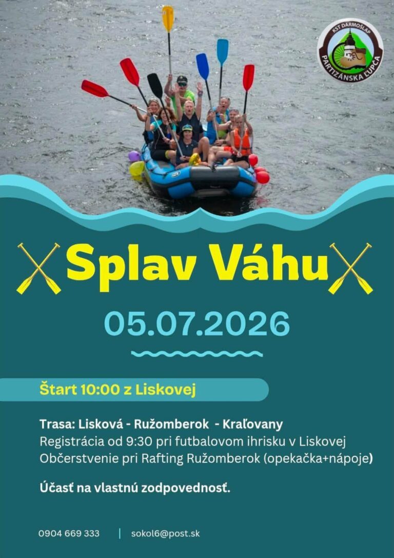 Splav Váhu Lisková - Kraľovany 2026 Lisková