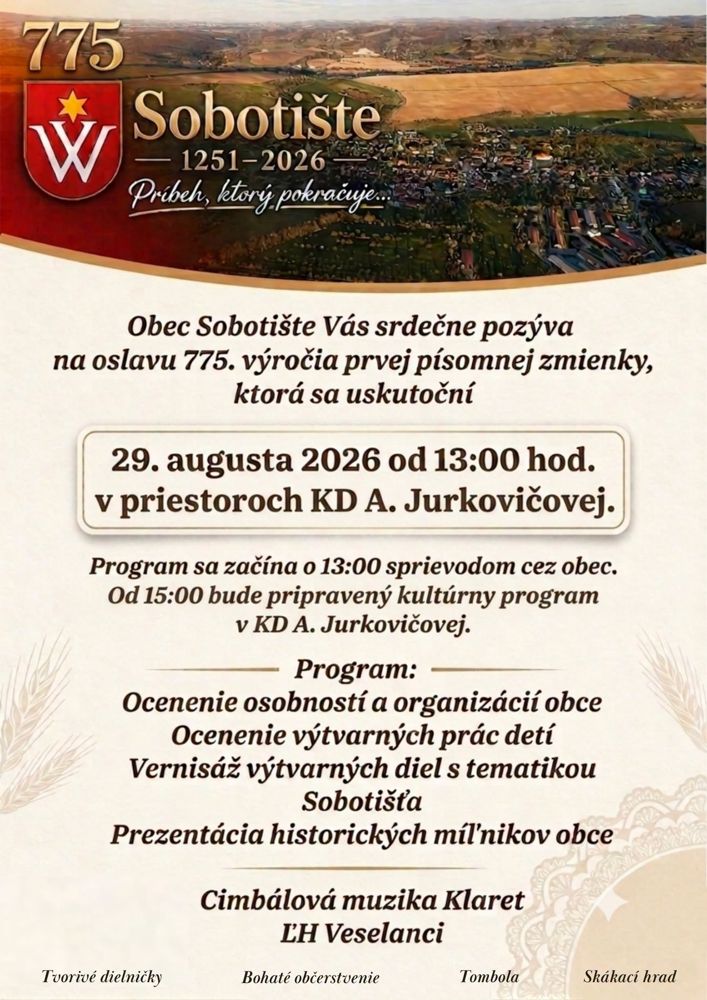 De� obce 2026 Soboti�te - Oslava 775. v�ro�ia prvej p�somnej zmienky o obci