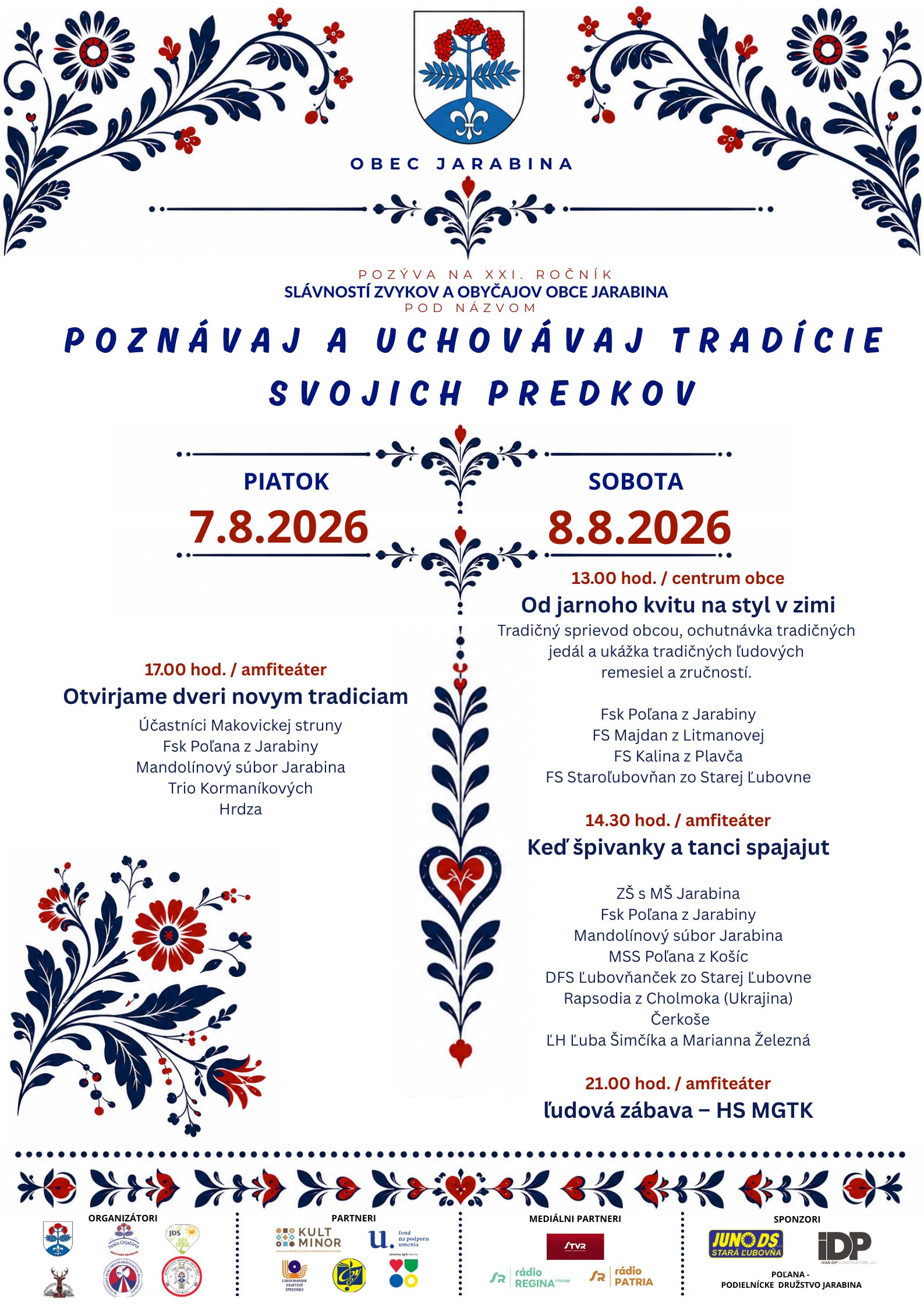 Poznávaj a uchovávaj tradície svojich predkov 2026 Jarabina - 21. ročník slávností zvykov a obyčajov 