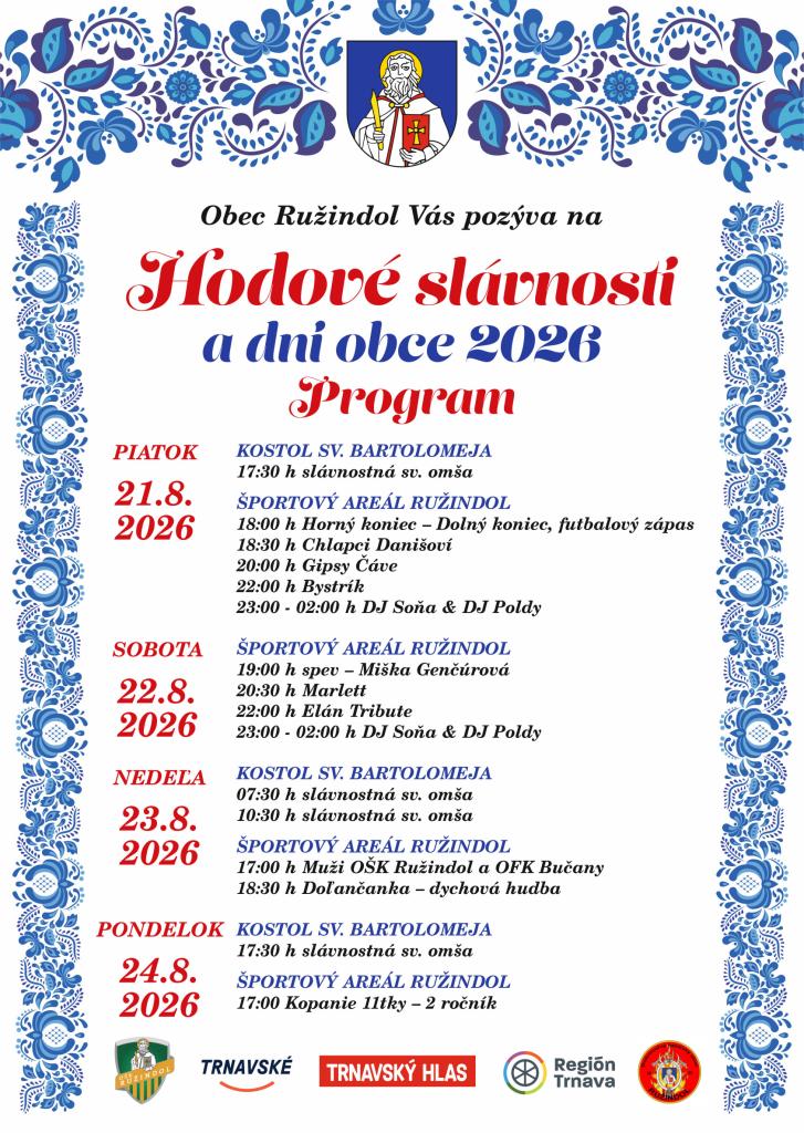 Hodov� sl�vnosti a Dni obci 2026 Ru�indol