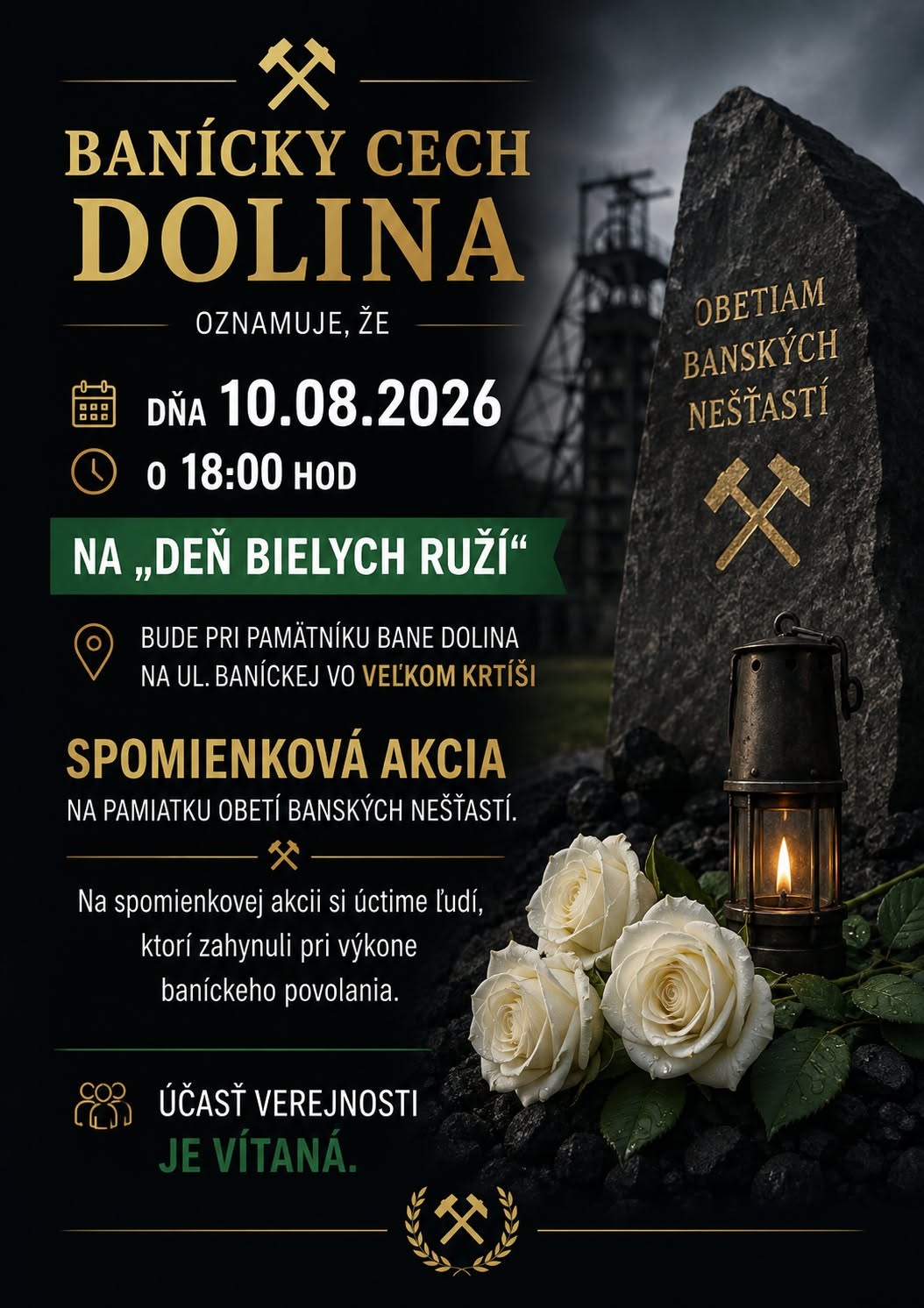 Deň bielych ruží 2026 Veľký Krtíš – spomienka na obete banských nešťastí