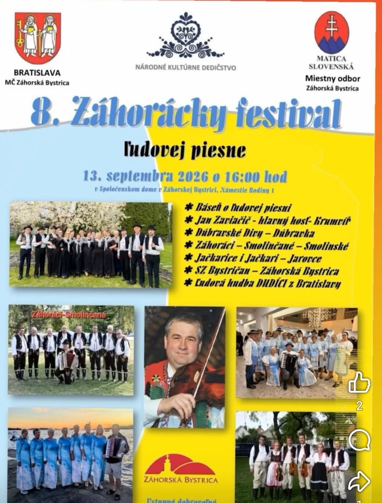 8. Z�hor�cky festival �udovej piesne 2026 Z�horsk� Bystrica