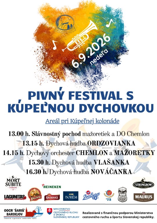 Pivný festival s Kúpeľnou dychovkou 2026 Bardejov - 13. ročník