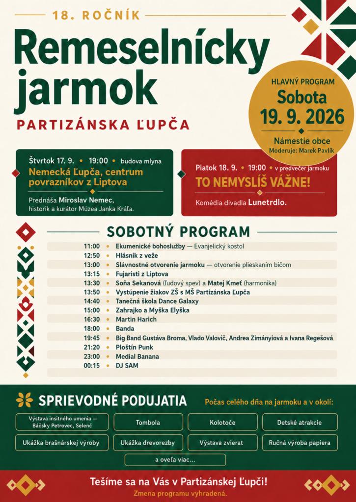 Remeseln�cky jarmok 2026 Partiz�nska �up�a - 18. ro�n�k 