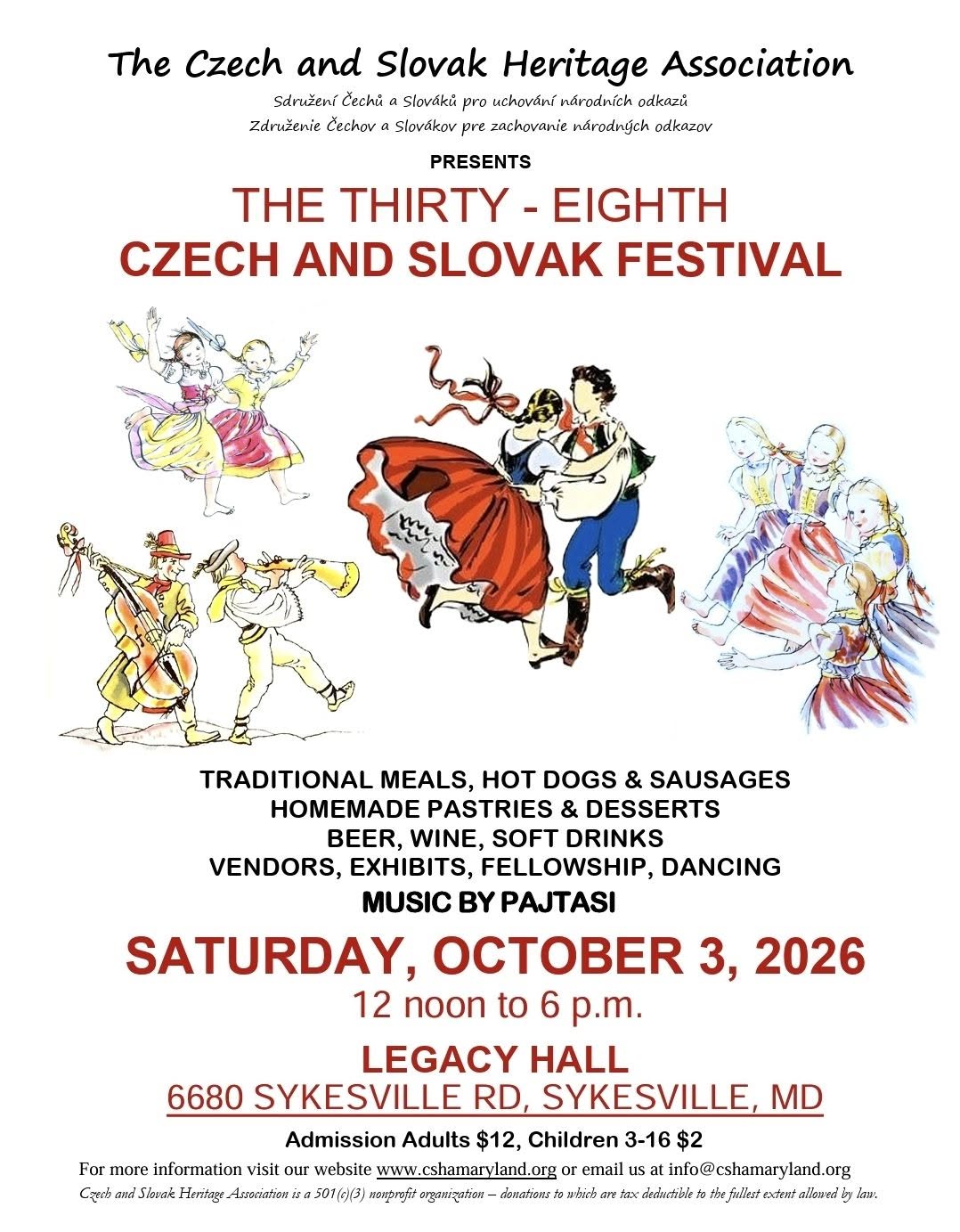 The 38th annual Czech-Slovak Autumn Festival / 38. ročník Česko-slovenského jesenného festivalu 2026 Maryland
