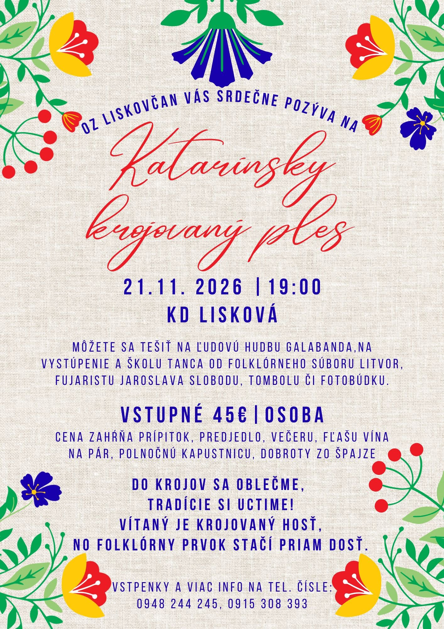 Katarínsky krojovaný ples 2026 Lisková