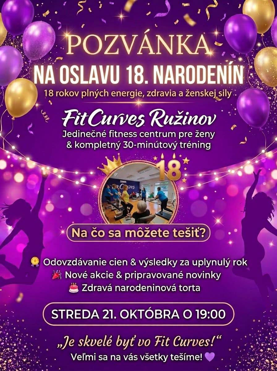 FitCurves Ružinov - 18. rokov dámskeho fitcentra 2026 Bratislava